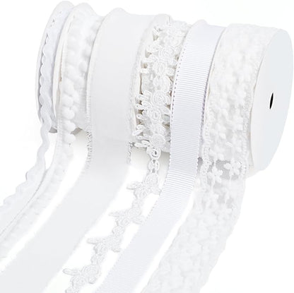 LaRibbons White Ribbons for Crafts 6 Rolls 27.5 Yards TTL Thin Ribbon for by LaRibbons