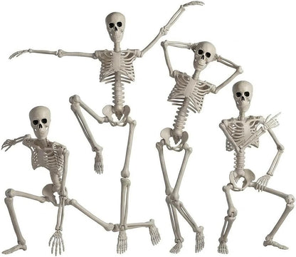 4Pack 36 Inches Pose-N-Stay Halloween Skeleton Life Size Full Body Posable Movable Jonints for Halloween Decoration Decor