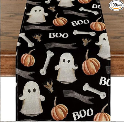 LTLYH Halloween Table Runner 13 x 72 Inch, Cute Ghost Pumpkin Bones Boo Pattern by LTLYH