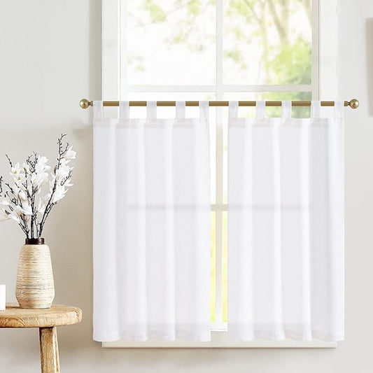 jinchan Kitchen Curtains 36 Inch Linen Tier Curtains Farmhouse Tab Top Small by JINCHAN