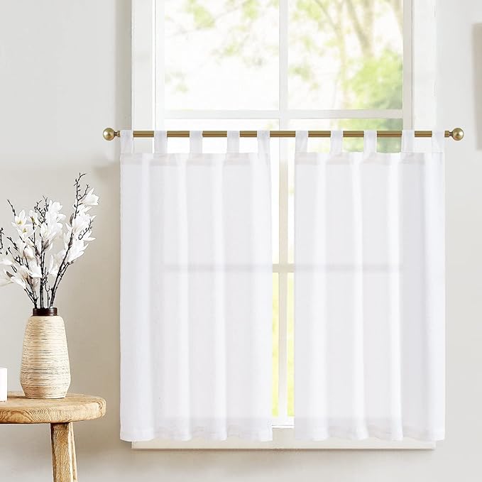 jinchan Linen Tier Curtains 24 Inch Farmhouse Tab Top Cafe Curtains Small by JINCHAN