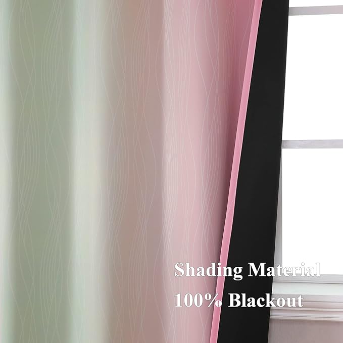 Estelar Textiler Ombre Sage Green and Pink Blackout Curtains - Image 5