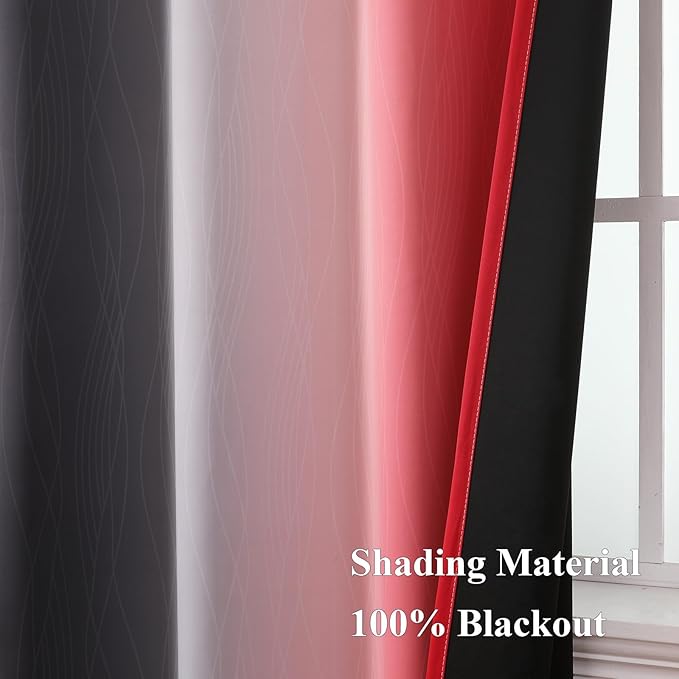 Ombre Red and Black Curtains 96 Inches Long, Total Blackout Curtains - Image 5