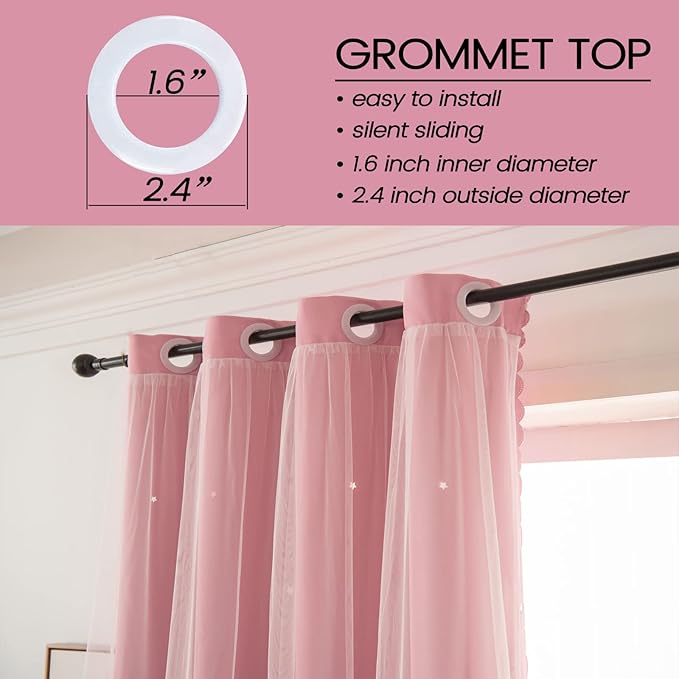 Pink Curtains for Girls Bedroom Solid Window Treatment Set Grommet Top Light - Image 3