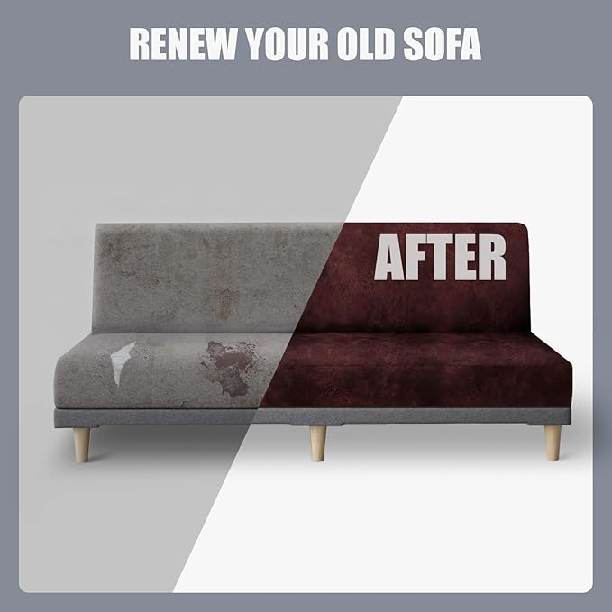 molasofa Leather Like Stretch Futon Slipcover Armless Futon Bed Sofa Cover - Image 6