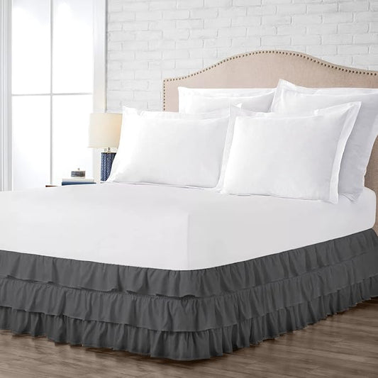 Multi-Ruffle Bed Skirt, Soft Multi Elastic Dust Ruffles by Unknown
