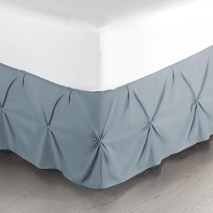 Nestl Stone Blue Bed Skirt Queen Size, Pinch Pleat Queen Bed Skirt, Hotel by Nestl