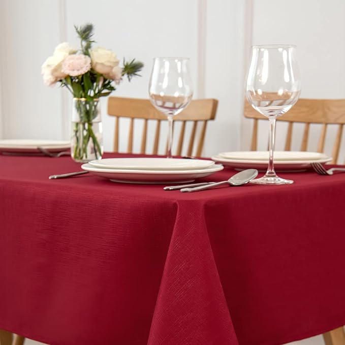 maxmill Rectangle Slubby Textured Tablecloth Waterproof Spillproof Wrinkle Free - Image 2