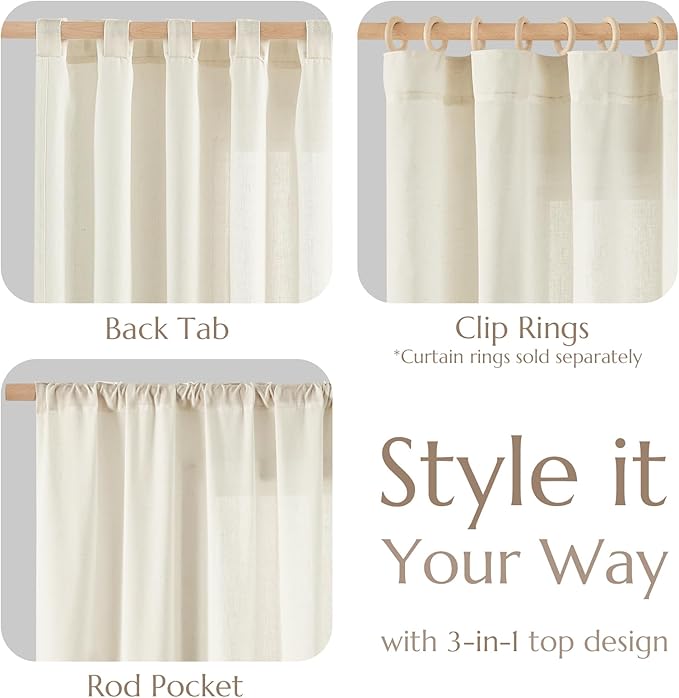 jinchan Linen Blend Curtains 63 inch Length 2 Panels - Image 6