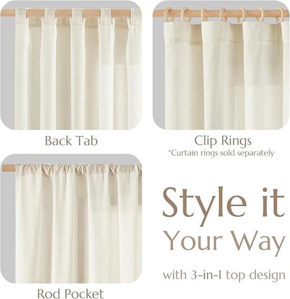 jinchan Linen Blend Curtains 63 inch Length 2 Panels - Image 6