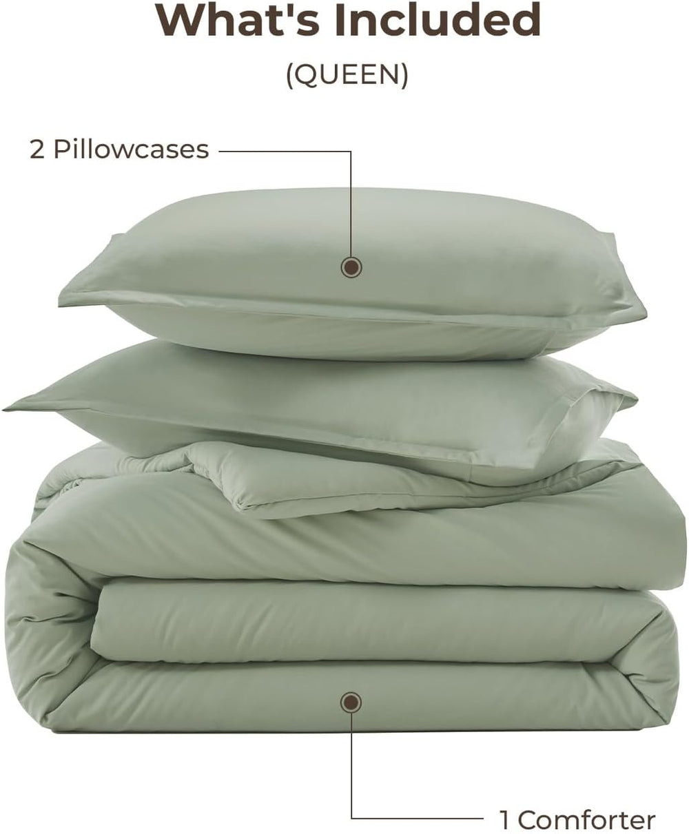 Litanika Queen Comforter Set Sage Green, 3 Pieces Lightweight Solid Bed Set
