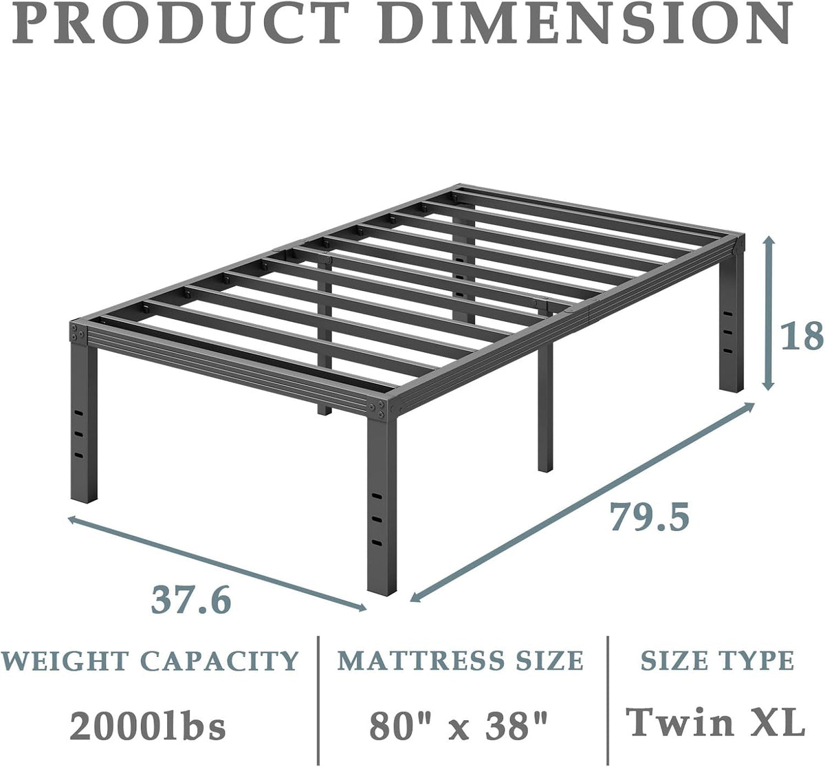 fschos 18 inch metal-bed-frame twin-xl/no box spring needed/reinforced shown in use
