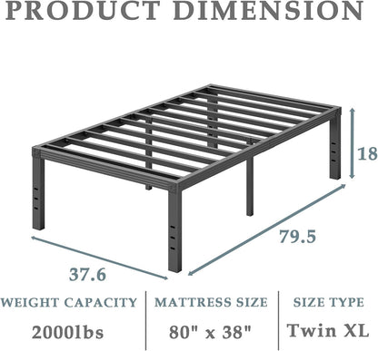 fschos 18 inch metal-bed-frame twin-xl/no box spring needed/reinforced shown in use