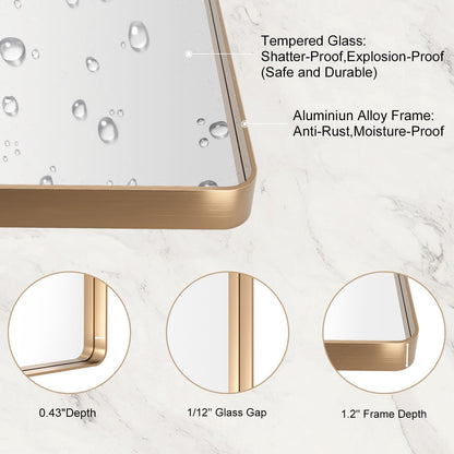 loaao 22"x30" gold bathroom mirror showing dimensions