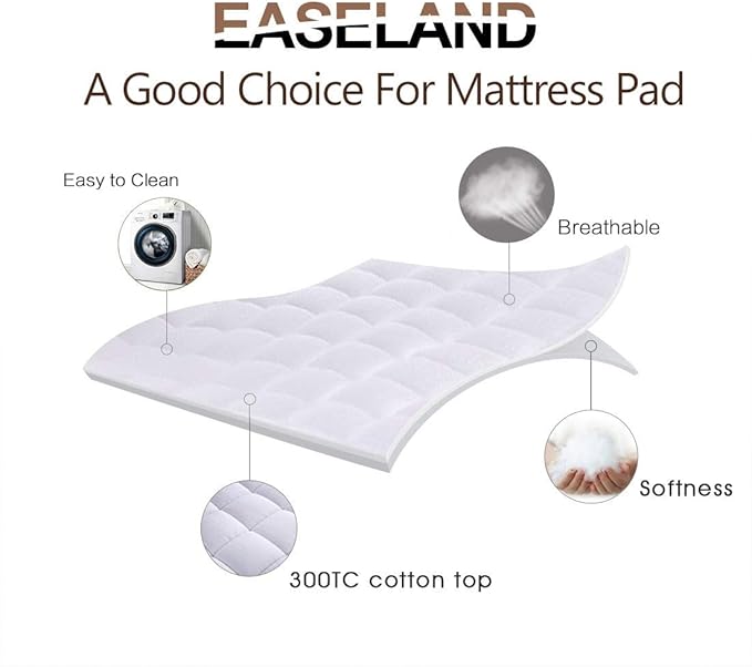 EASELAND King Size Mattress Pad Pillow Top Mattress Cover Quilted Fitted - Image 2