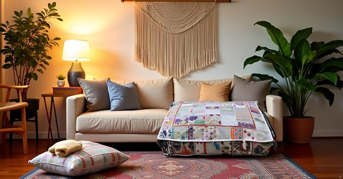 CRAFT KALA Indian Square Patchwork Traditional Pouf Cover Indian Living Room - Image 2
