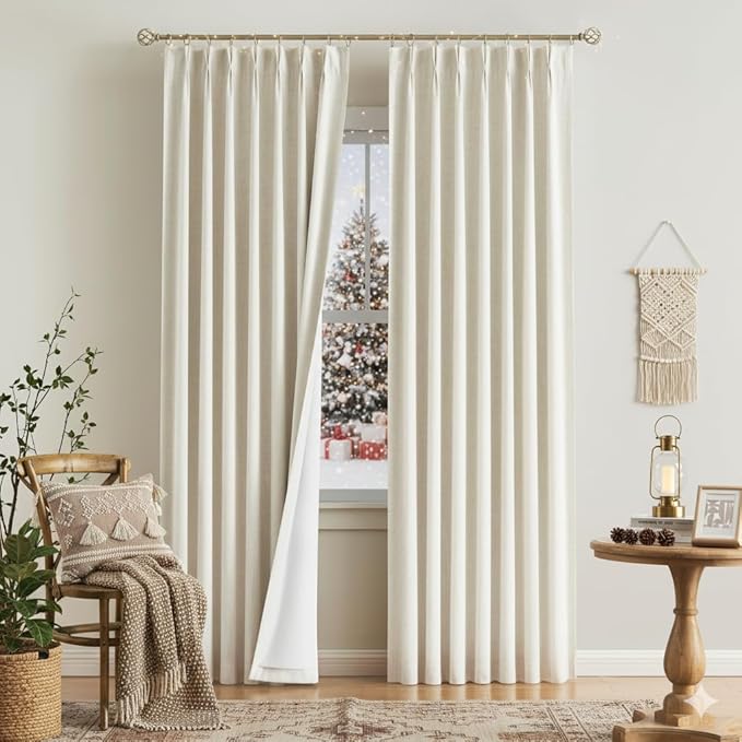 Vision Home Natural Pinch Pleated Full Blackout Curtains Linen Blended Room by VisionHome