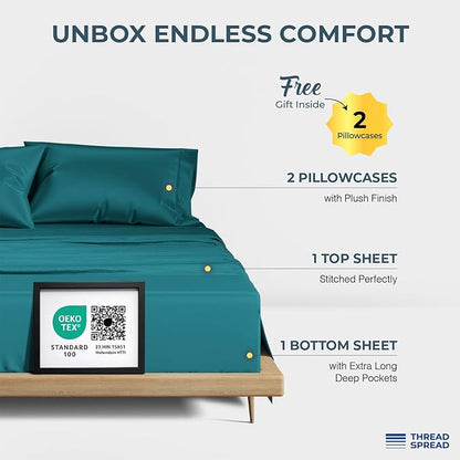THREAD SPREAD 100% Egyptian Cotton Sheets Queen Size Bed Set - Image 3