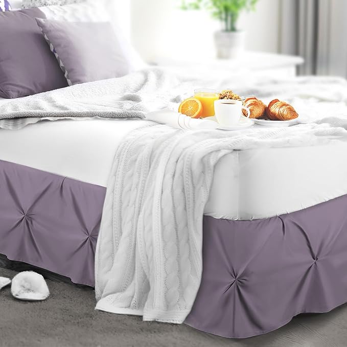 Nestl Grayish Purple Bed Skirt King Size, Pinch Pleat King Bed Skirt, Hotel - Image 8