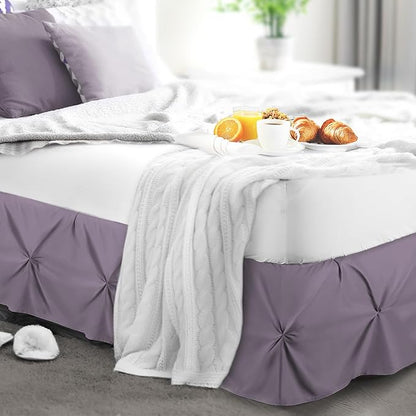 Nestl Grayish Purple Bed Skirt King Size, Pinch Pleat King Bed Skirt, Hotel - Image 8