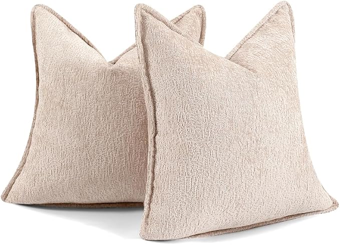 Pack of 2 Tan Decorative Throw Pillow Covers 18x18 Cozy Soft Chenille Accent - Image 7