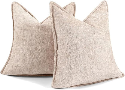 Pack of 2 Tan Decorative Throw Pillow Covers 22x22 Cozy Soft Chenille Accent - Image 7