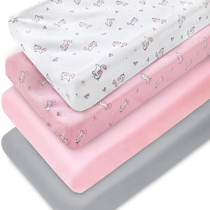 Changing Pad Cover for Girls 4 Pack, Comfy & Breathable Changing Table Cover by SpringspiritBedding