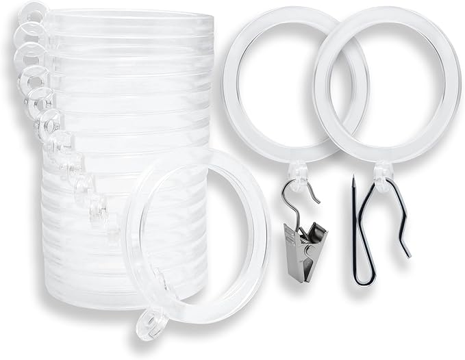 BlastHome® Luxury Curtain Rings – Premium Acrylic – Pinhooks and Clips Included by BlastHome