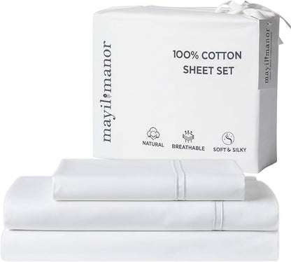 100% Natural Cotton Bed Sheets | 500 TC Single-Ply Sateen Weave Twin XL Sheets by MayilManor