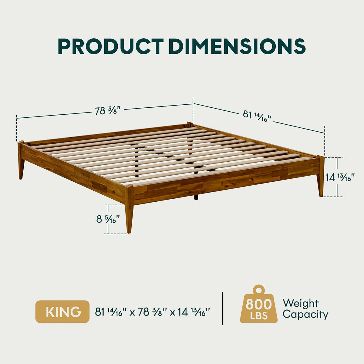 bme dinkee king bed frame wood 15 inch shown in use