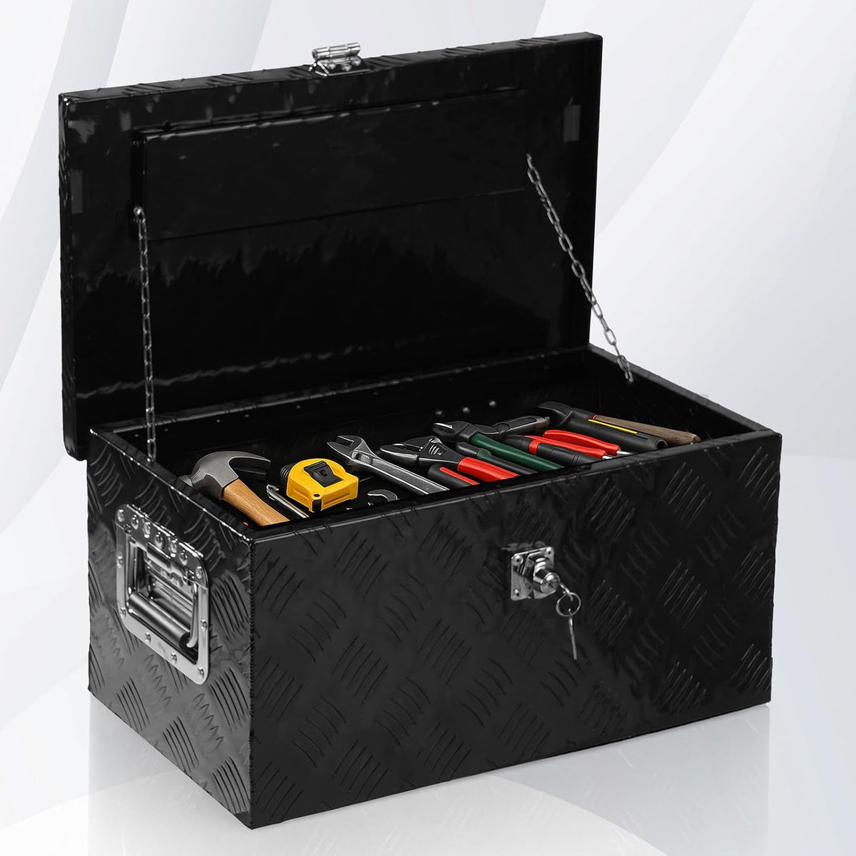 12 x 9.5 inch aluminum truck tool box on a desk or shelf