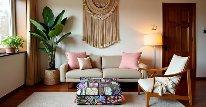 CRAFT KALA Indian Square Patchwork Traditional Pouf Cover Indian Living Room - Image 8