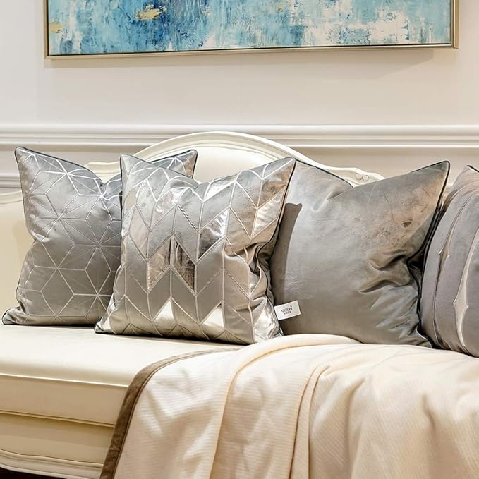 Avigers 20 x 20 Inches Grey Silver Striped Cushion Case Luxury European Throw - Image 6