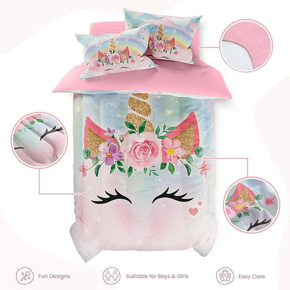 SANDJEST Unicorns Bedding Set for Girls Kids Teen Tween, Ultra Soft Microfiber - Image 2