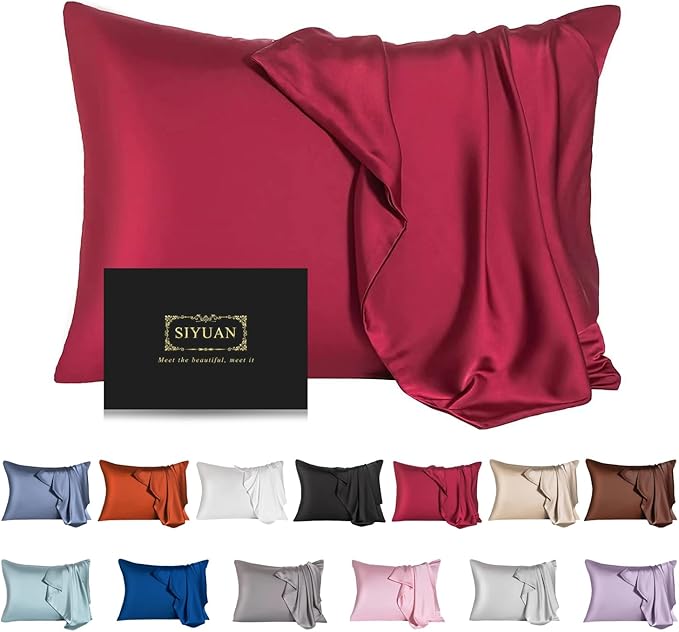 Mulberry Silk Pillowcase for Hair and Skin, Standard Size Cooling Silk Pillow by SIYUAN