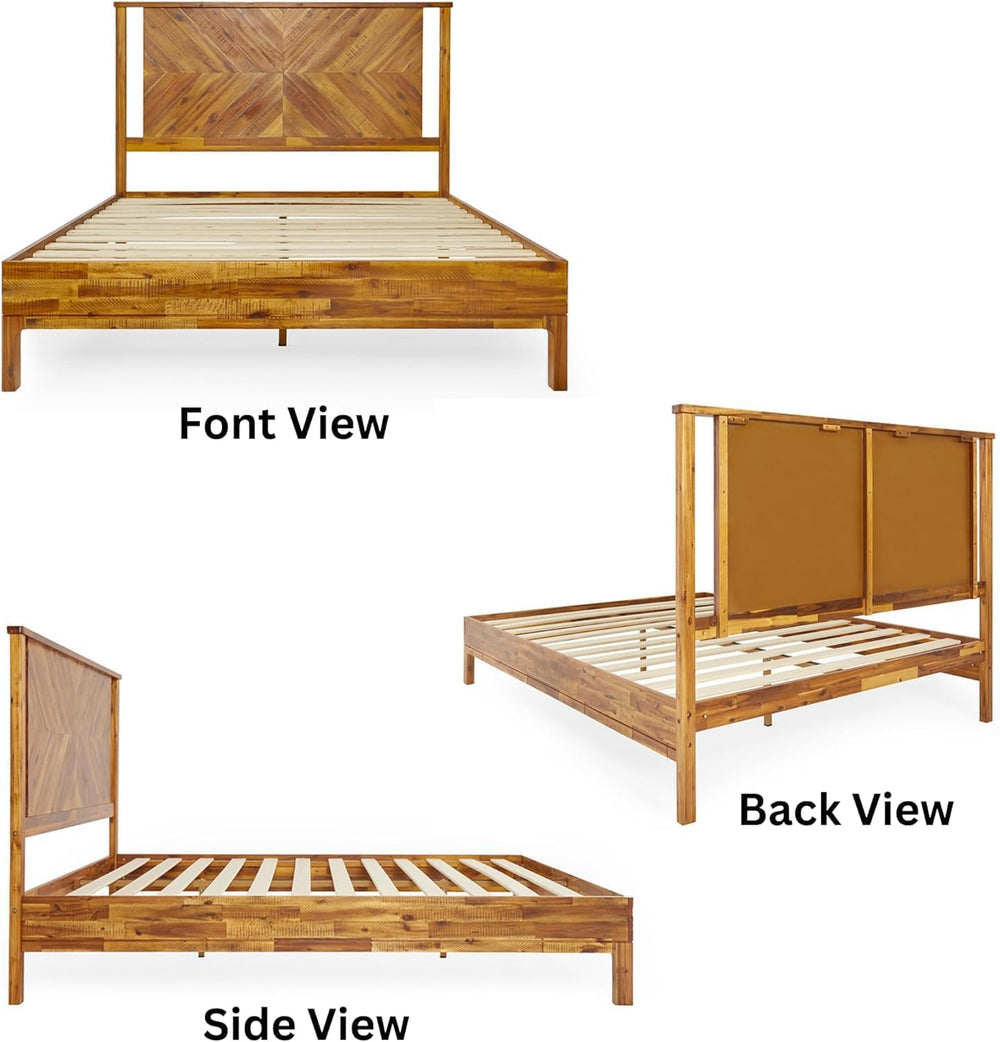 Bme Vivian 14 Inch Deluxe Bed Frame with Headboard, Rustic & Scandinavian...