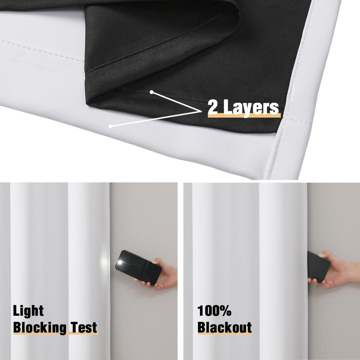 chrisdowa white 100% blackout curtains for bedroom 84, side view