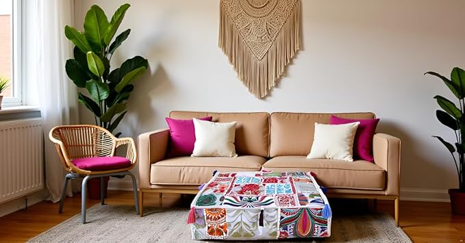 CRAFT KALA Indian Square Patchwork Traditional Pouf Cover Indian Living Room - Image 3