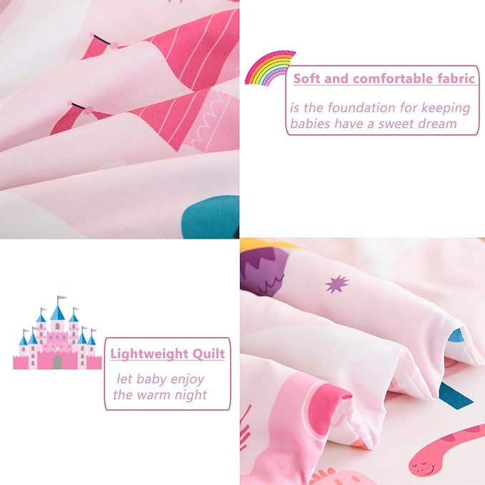 PERFEMET 4 Pieces Girls Toddler Bedding Set Pink Castle Fairy Tales Toddler - Image 6