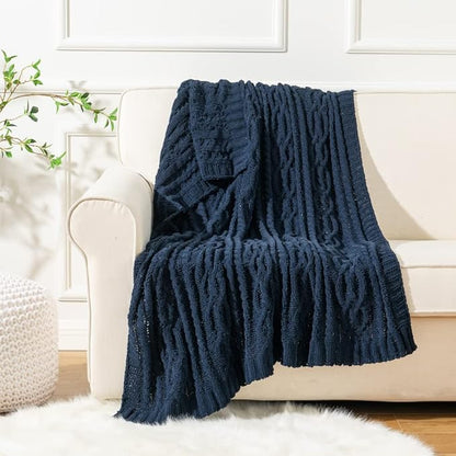 Battilo Navy BlueThrow Blanket for Couch, Chenille Knit Throw Blanket, Super - Image 9