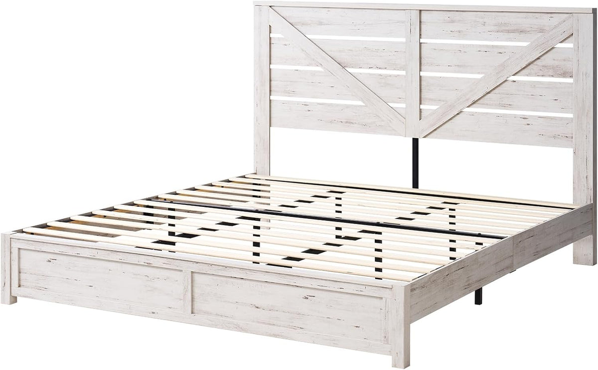 amerlife farmhouse king size bed frame with 49.2"barn, front angle view