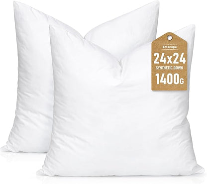 Artscope Synthetic Down Pillow Insert, 24x24 Down Alternative Throw Pillow by Artscope