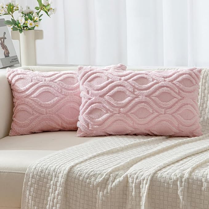 MIULEE Light Pink Valentines Throw Pillow Covers 12x20 Inch, Soft Spring Plush by MIULEE