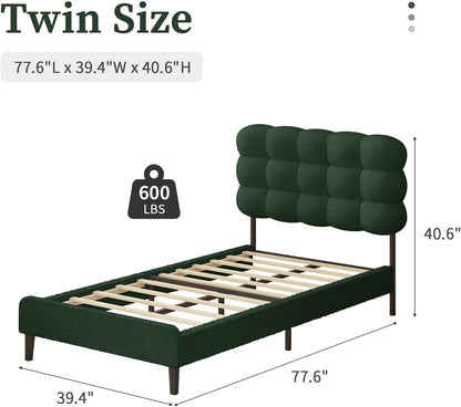 barnfurin twin bed frame, soft teddy cloud boucle shown in use