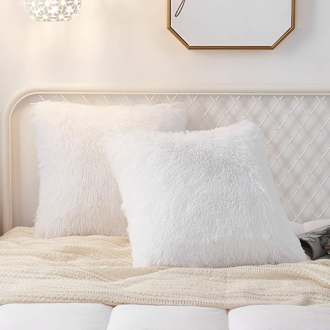 Uhamho Set of 2 Faux Fur Throw Pillow Covers Soft Velvet Decorative Pillowcases by Uhamho