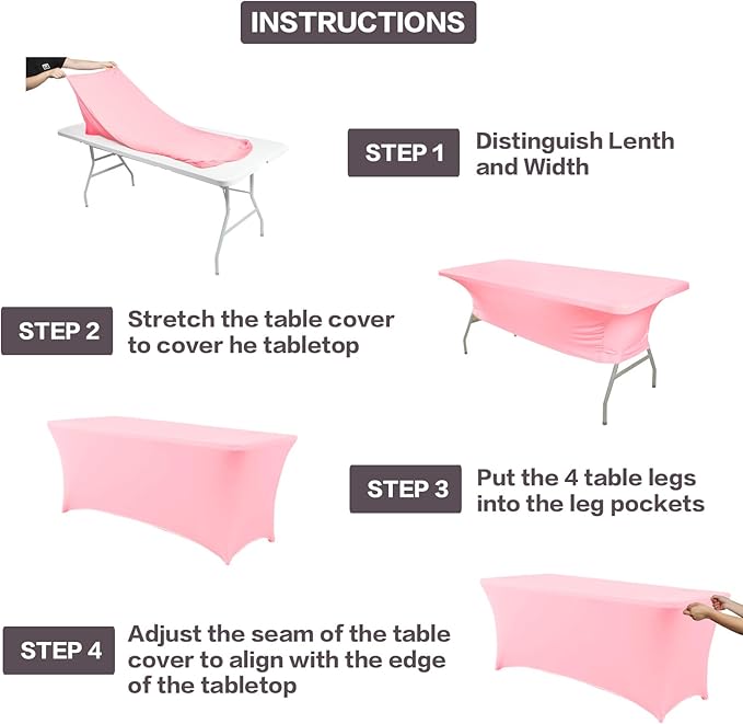 IVAPUPU 8FT Table Cloth for Rectangular Fitted Events Stretch Pink Table Covers - Image 4