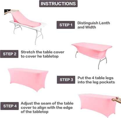 IVAPUPU 2 Pack 8FT Table Cloth for Rectangular Fitted Events Stretch Pink Table - Image 4