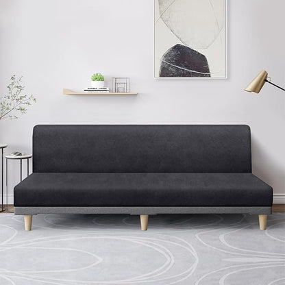 molasofa Leather Like Stretch Futon Slipcover Armless Futon Bed Sofa Cover - Image 3