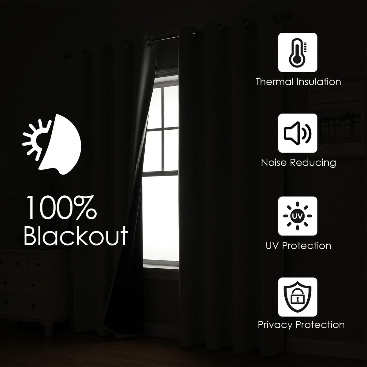 chrisdowa white 100% blackout curtains for bedroom 84 shown in use