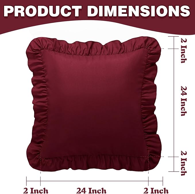 KKJIAF Ruffle Pillow Cases 24x24 Inches, Burgundy Square Ruffled Pillow Covers - Image 3